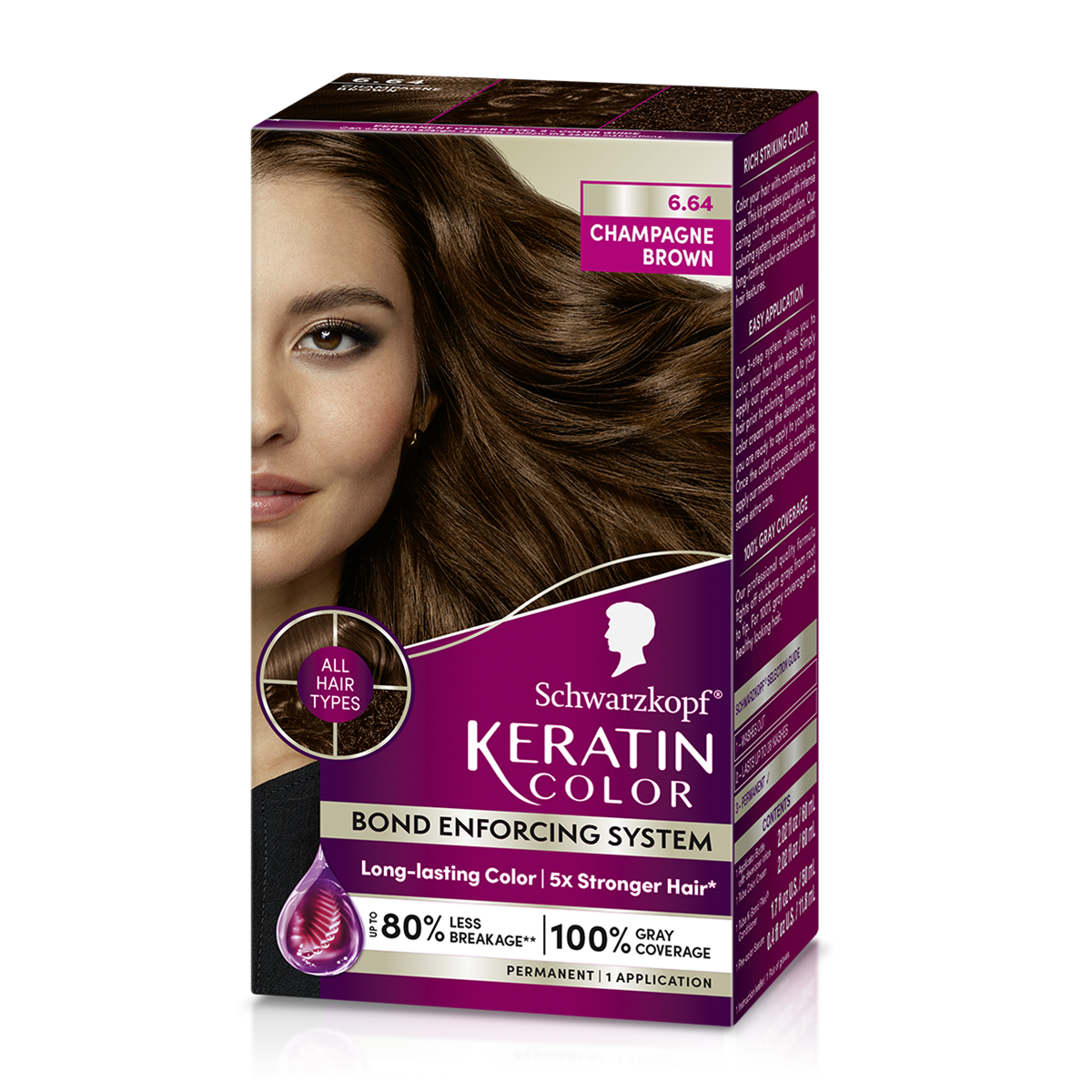 slide 1 of 5, SCHWARZKOPF SWK Keratin 6.64 Champagne Brown, 1 ct