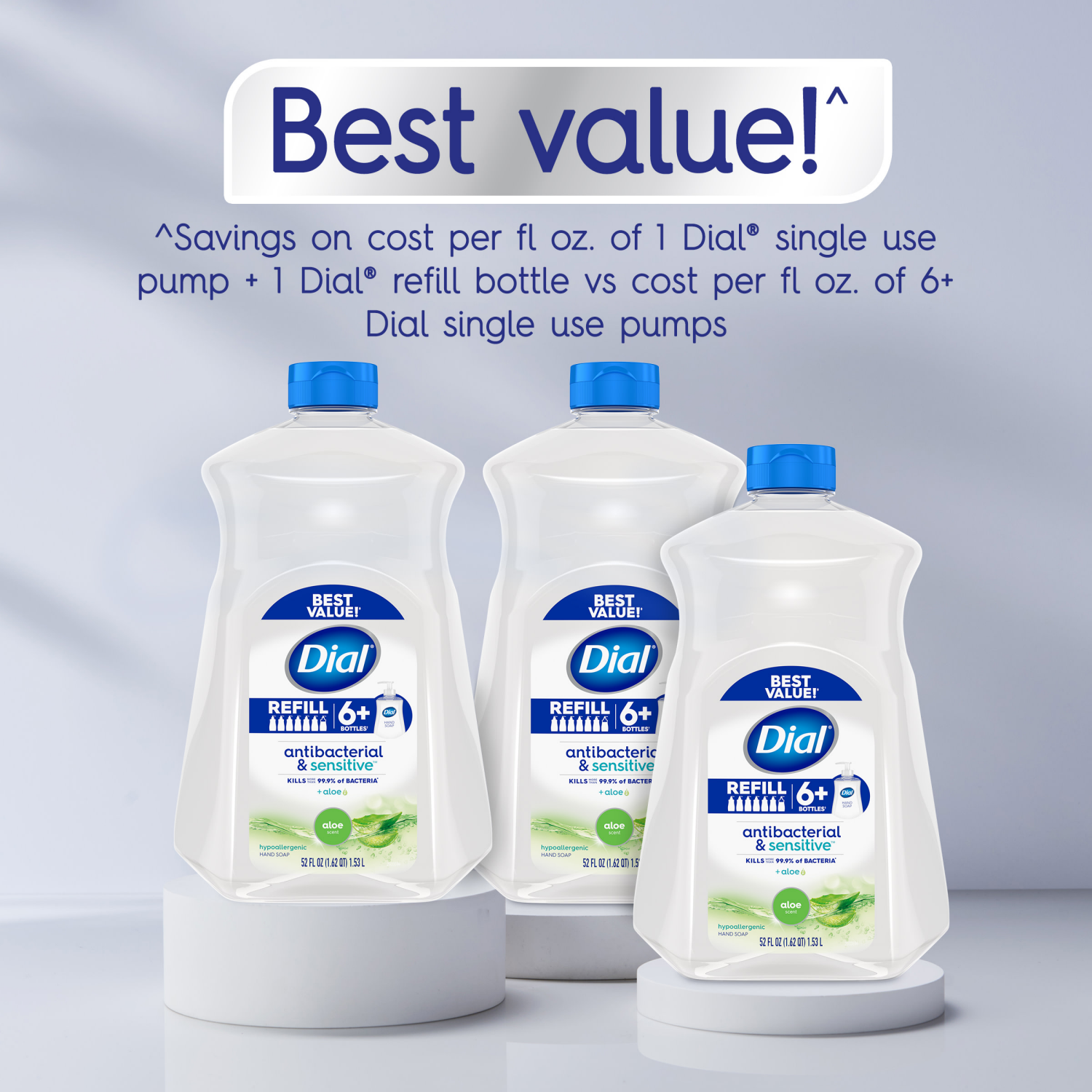 slide 2 of 5, Dial Antibacterial & Sensitive Aloe Scent Liquid Hand Soap Refill, 52 fl oz, 52 fl oz