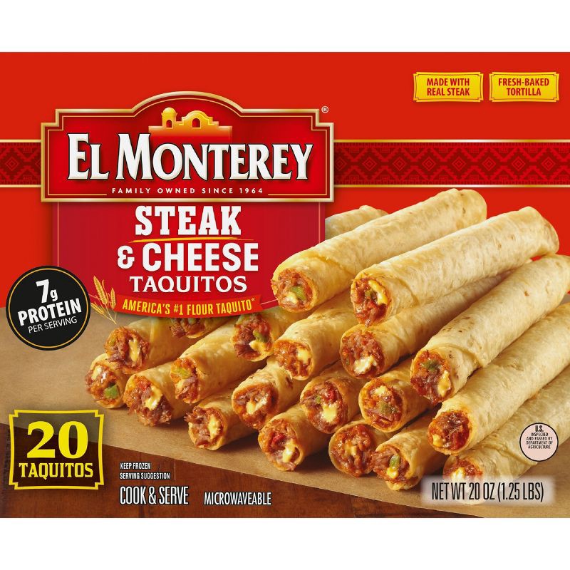 slide 4 of 13, El Monterey Frozen Steak and Cheese Taquitos - 20oz/20ct, 20 ct; 20 oz