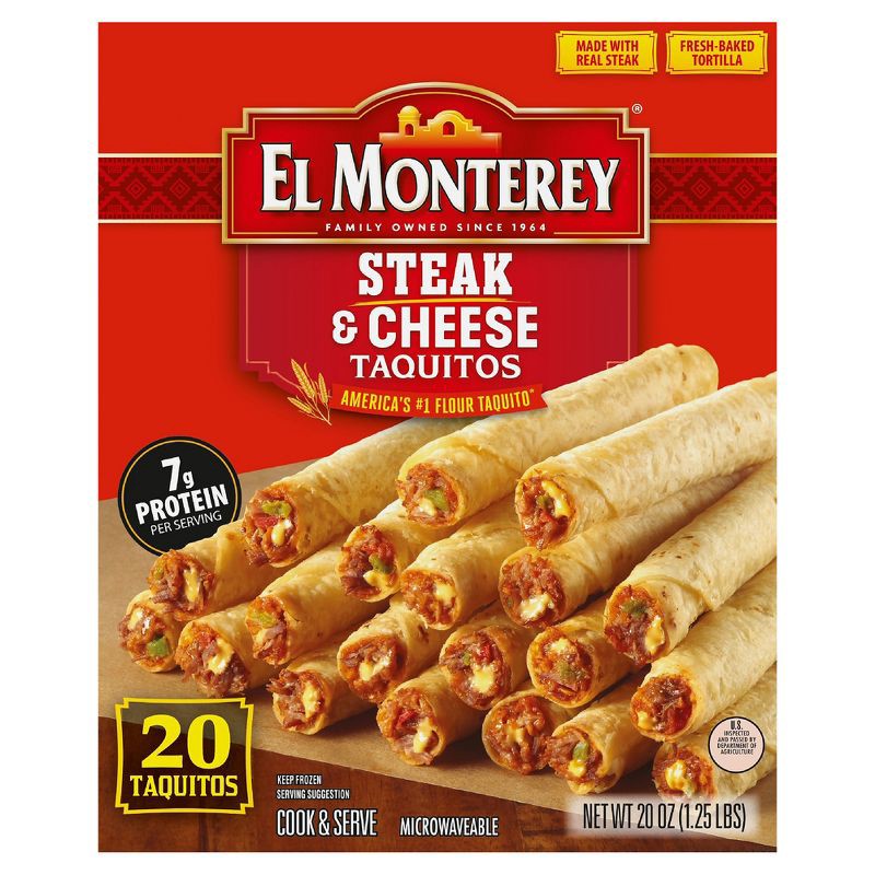 slide 1 of 13, El Monterey Frozen Steak and Cheese Taquitos - 20oz/20ct, 20 ct; 20 oz