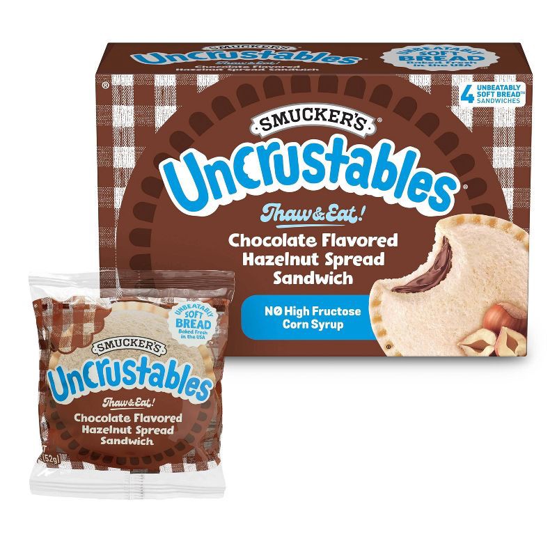 slide 2 of 10, Smucker's Uncrustables Chocolate Flavored Hazelnut Spread Frozen Sandwich - 7.2oz/4ct, 4 ct; 7.2 oz