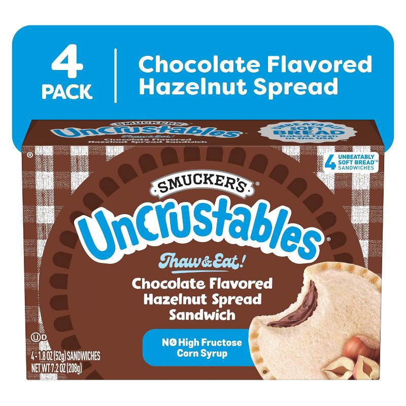 slide 3 of 10, Smucker's Uncrustables Chocolate Flavored Hazelnut Spread Frozen Sandwich - 7.2oz/4ct, 4 ct; 7.2 oz