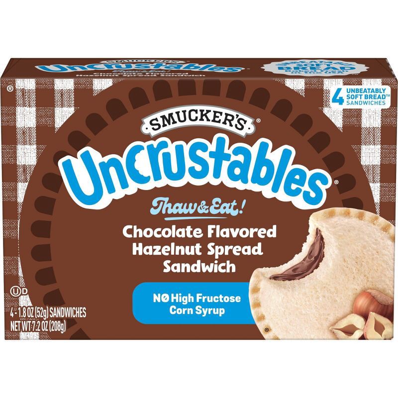 slide 1 of 10, Smucker's Uncrustables Chocolate Flavored Hazelnut Spread Frozen Sandwich - 7.2oz/4ct, 4 ct; 7.2 oz