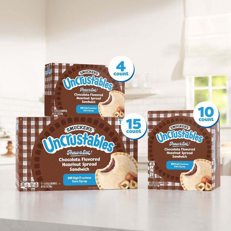 slide 5 of 10, Smucker's Uncrustables Chocolate Flavored Hazelnut Spread Frozen Sandwich - 7.2oz/4ct, 4 ct; 7.2 oz