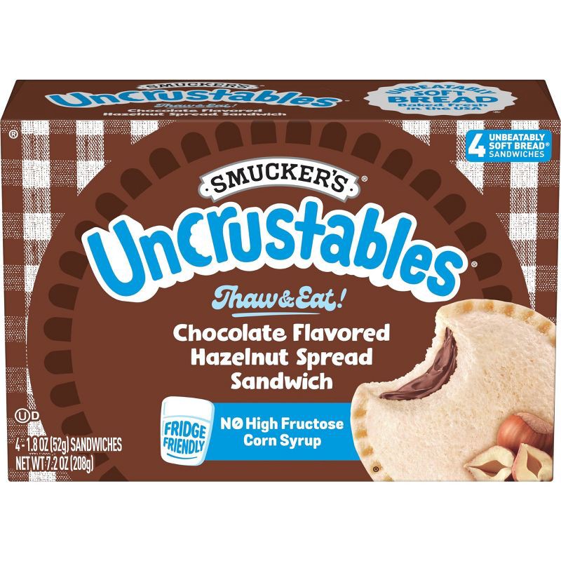 slide 1 of 9, Smucker's Uncrustables Chocolate Flavored Hazelnut Spread Frozen Sandwich - 7.2oz/4ct, 4 ct; 7.2 oz