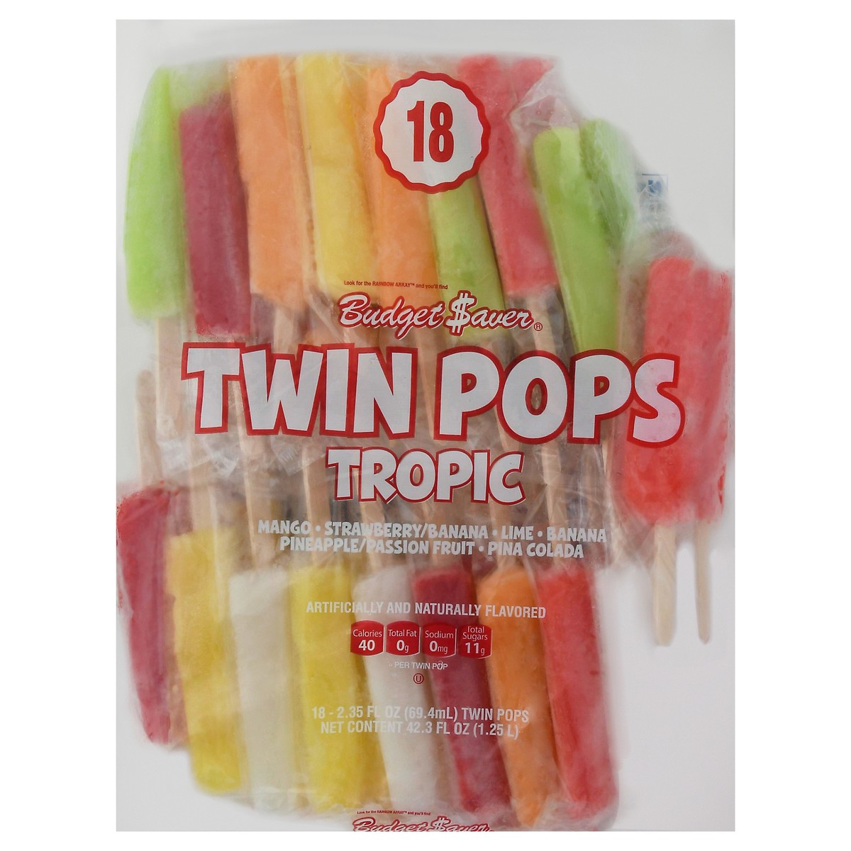 slide 13 of 13, Budget Saver Tropic Twin Pops 18 Twin Pops 2.35 fl oz Packed, Unspecified 18 ea, 18 ct