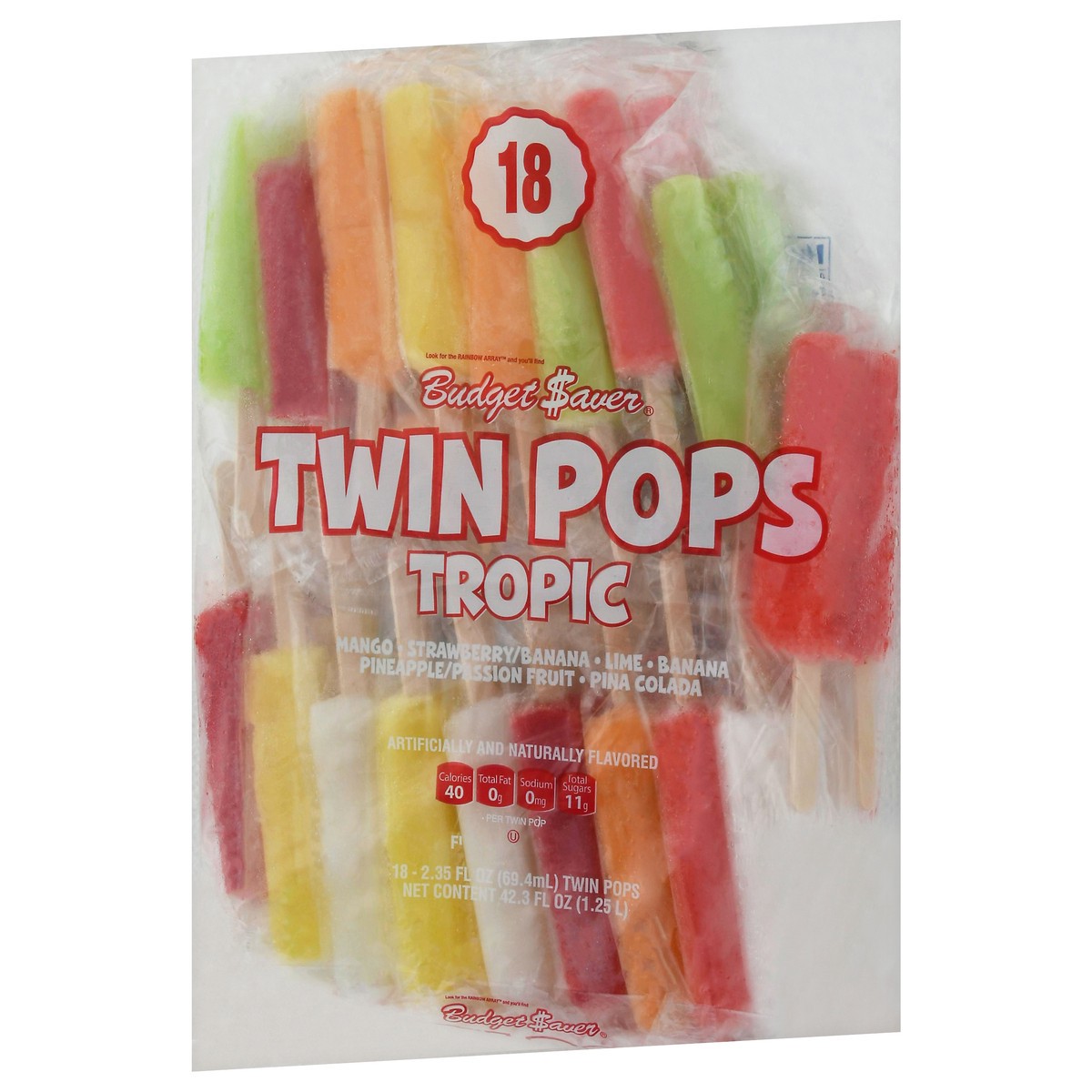 slide 12 of 13, Budget Saver Tropic Twin Pops 18 Twin Pops 2.35 fl oz Packed, Unspecified 18 ea, 18 ct