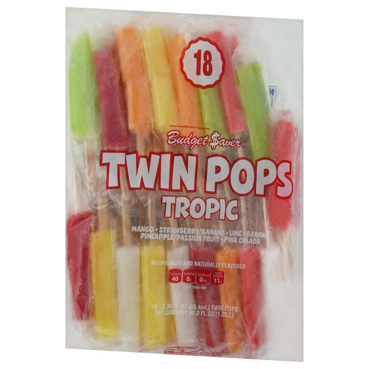 slide 9 of 13, Budget Saver Tropic Twin Pops 18 Twin Pops 2.35 fl oz Packed, Unspecified 18 ea, 18 ct