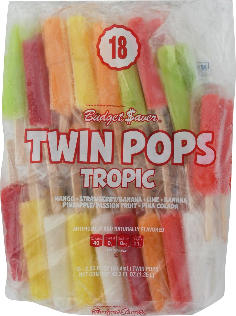 slide 1 of 13, Budget Saver Tropic Twin Pops 18 Twin Pops 2.35 fl oz Packed, Unspecified 18 ea, 18 ct