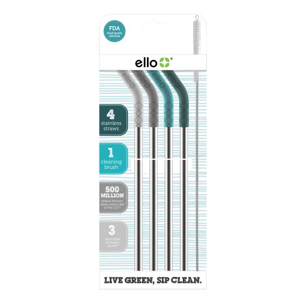 slide 1 of 1, Ello Adult Stainless Reusable Straws, 9-3/4'', Coastal, Pack Of 4 Straws, 4 ct