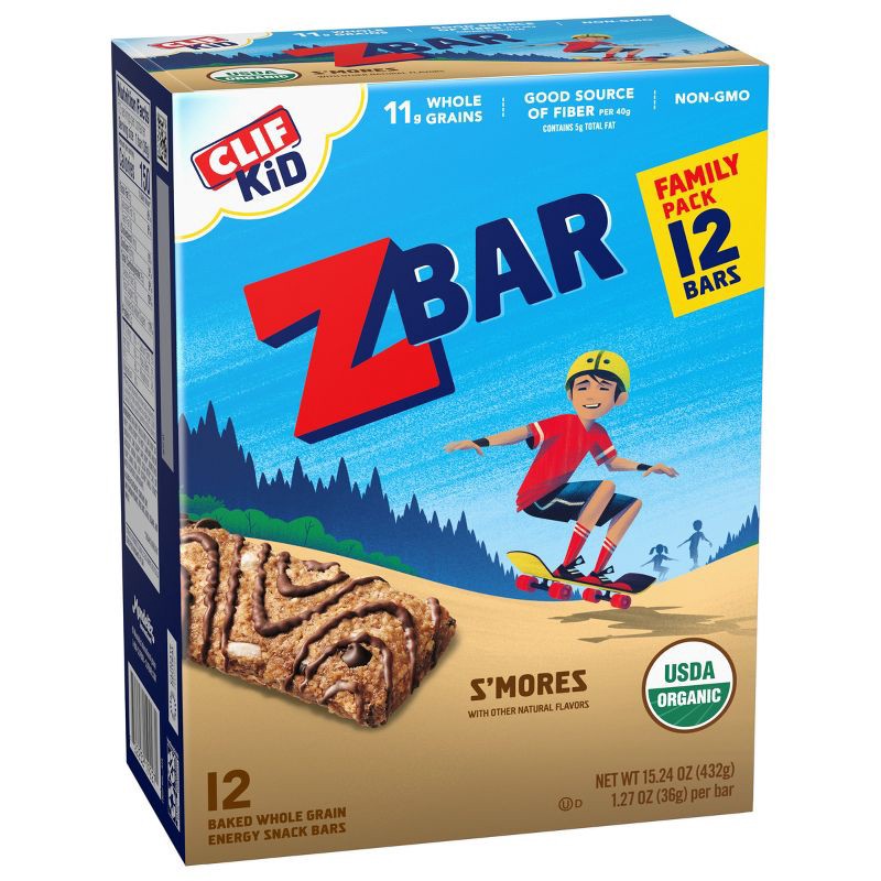 slide 4 of 12, CLIF Kid ZBAR Organic S'Mores Snack Bars - 15.24oz/12ct, 15.24 oz, 12 ct