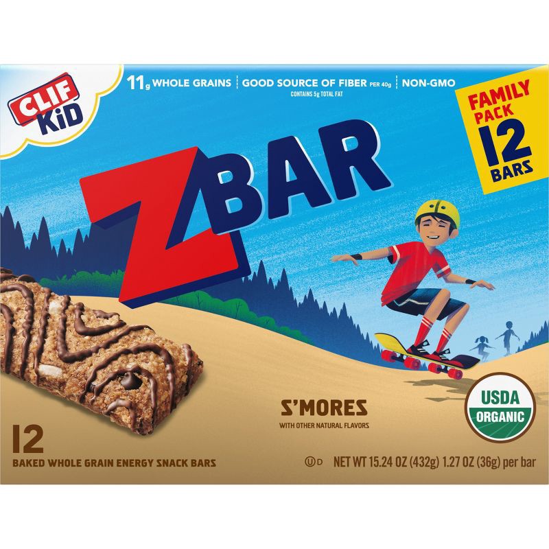 slide 6 of 12, CLIF Kid ZBAR Organic S'Mores Snack Bars - 15.24oz/12ct, 15.24 oz, 12 ct