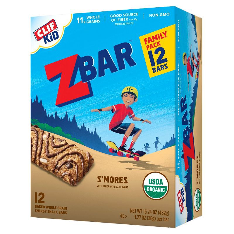 slide 1 of 12, CLIF Kid ZBAR Organic S'Mores Snack Bars - 15.24oz/12ct, 15.24 oz, 12 ct