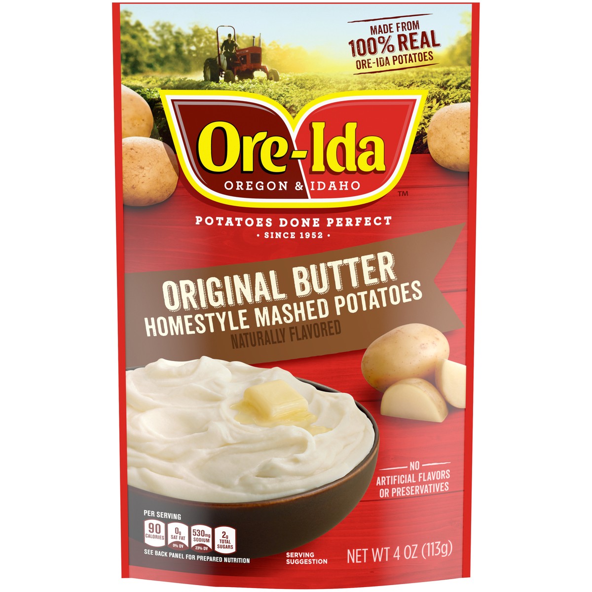 slide 1 of 14, Ore-Ida Original Butter Homestyle Mashed Potatoes Side Dish, 4 oz Pouch, 4 oz