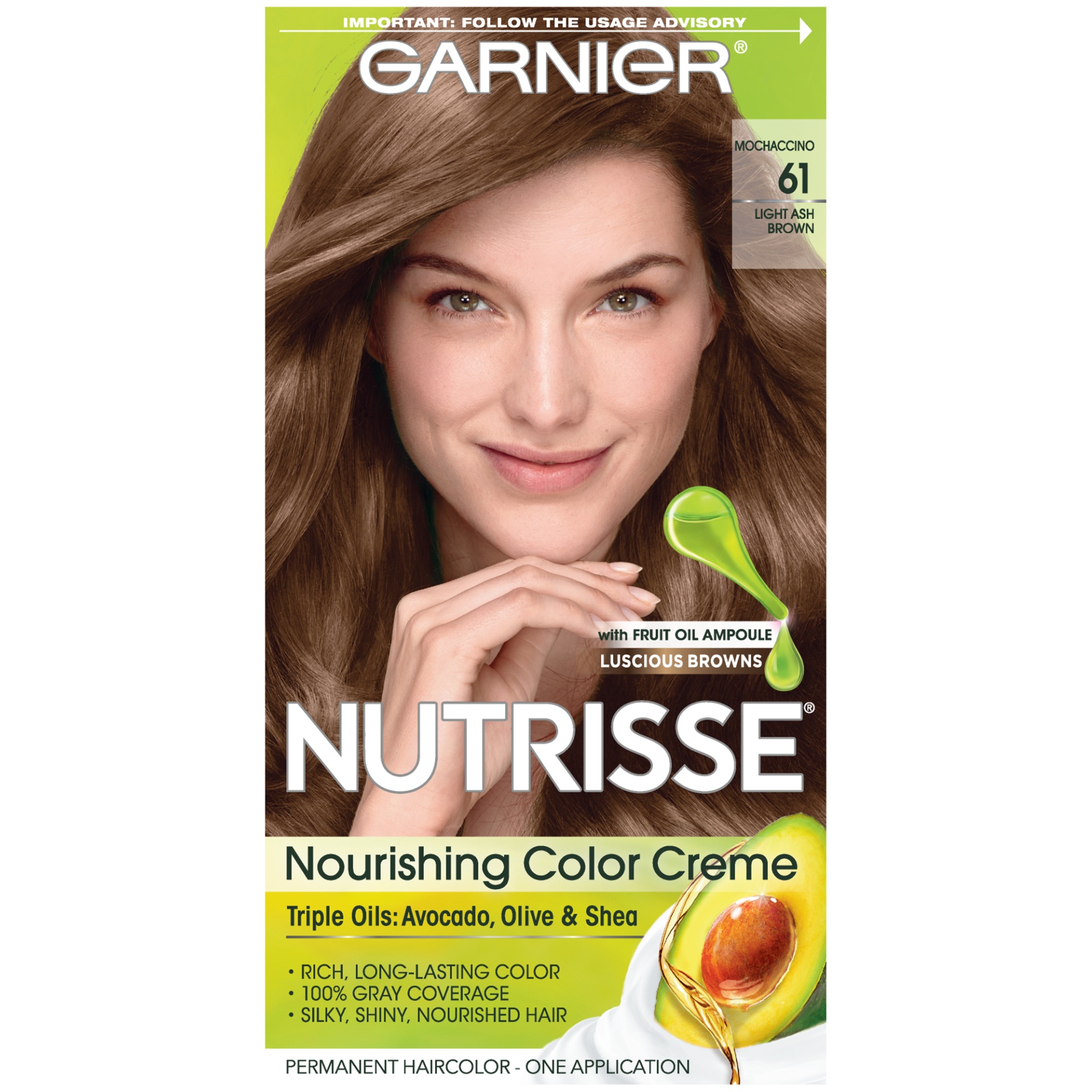 slide 2 of 8, Garnier Nourishing Permanent Hair Color Creme - 61 Light Ash Brown, 1 ct