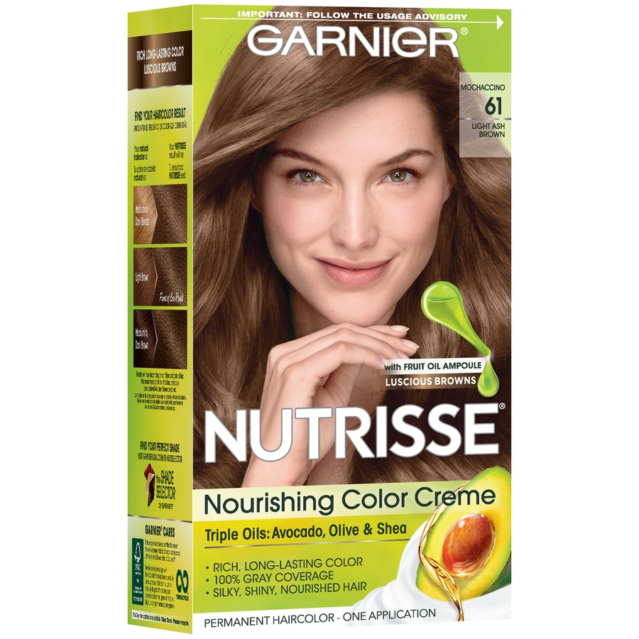 slide 3 of 8, Garnier Nourishing Permanent Hair Color Creme - 61 Light Ash Brown, 1 ct