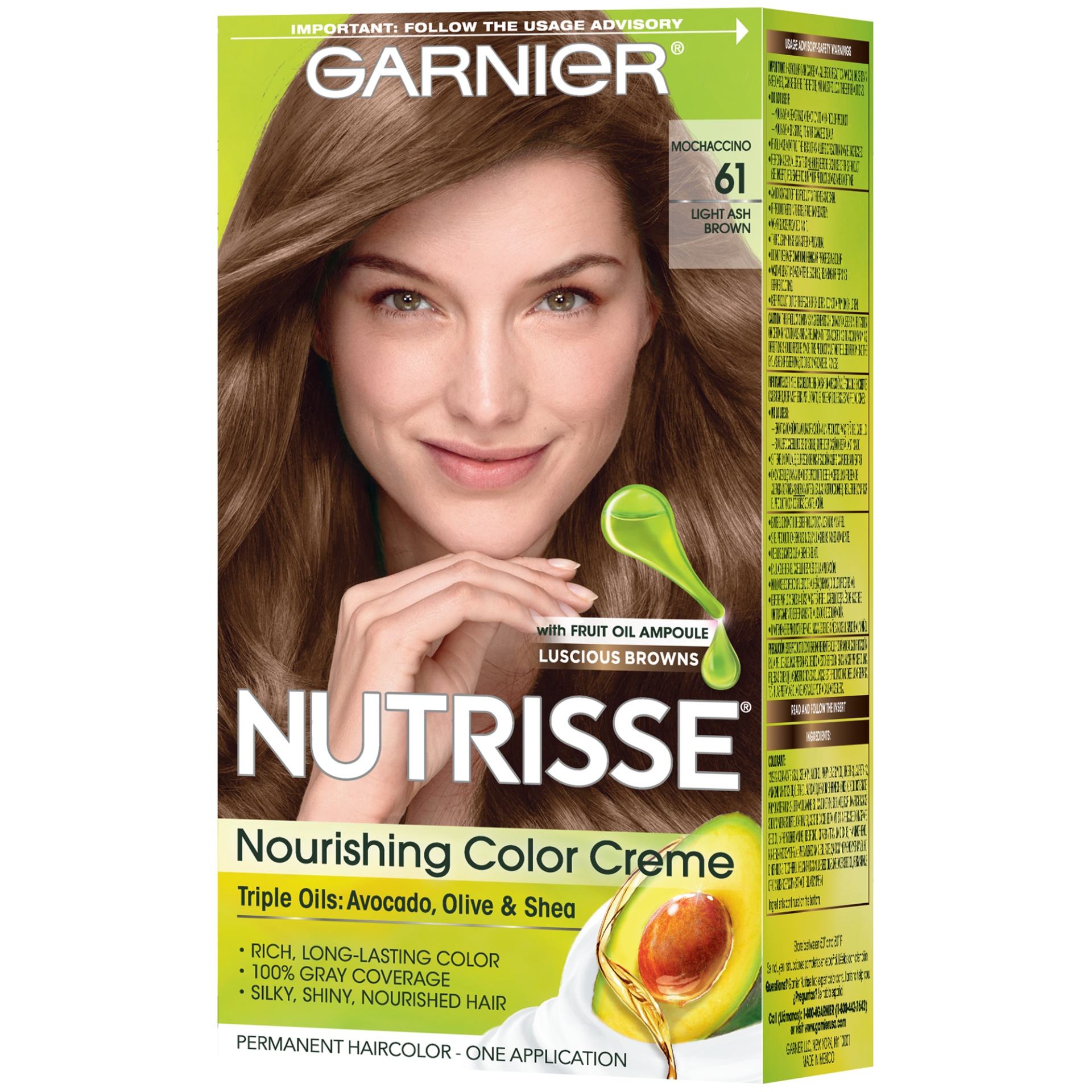 slide 4 of 8, Garnier Nourishing Permanent Hair Color Creme - 61 Light Ash Brown, 1 ct