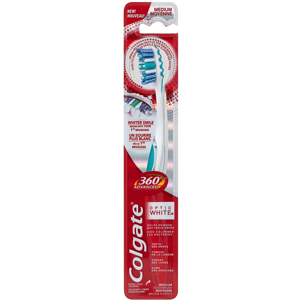 slide 2 of 9, Colgate 360 Optic White Advanced Medium Manual Toothbrush, 1 ct