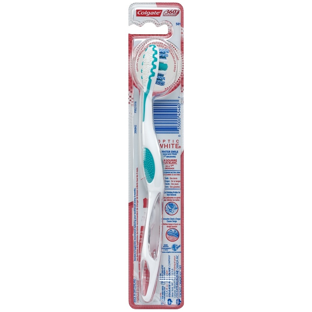 slide 4 of 9, Colgate 360 Optic White Advanced Medium Manual Toothbrush, 1 ct