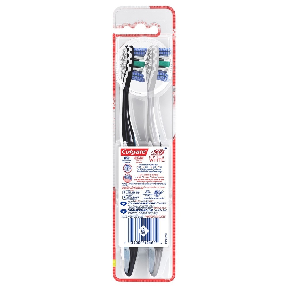 slide 2 of 6, Colgate 360 Advanced Optic White Toothbrush, 2 ct