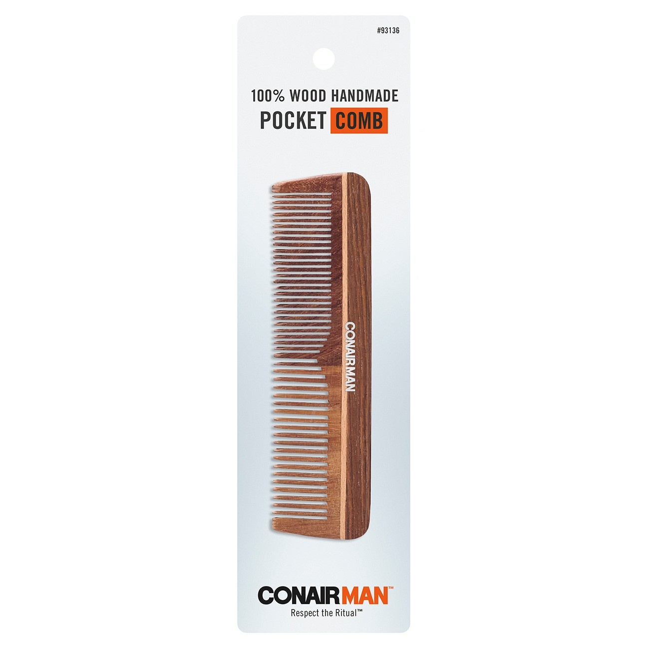 slide 1 of 3, Conair Man Hand Cut 100% Wooden Pocket Comb, 1 ct