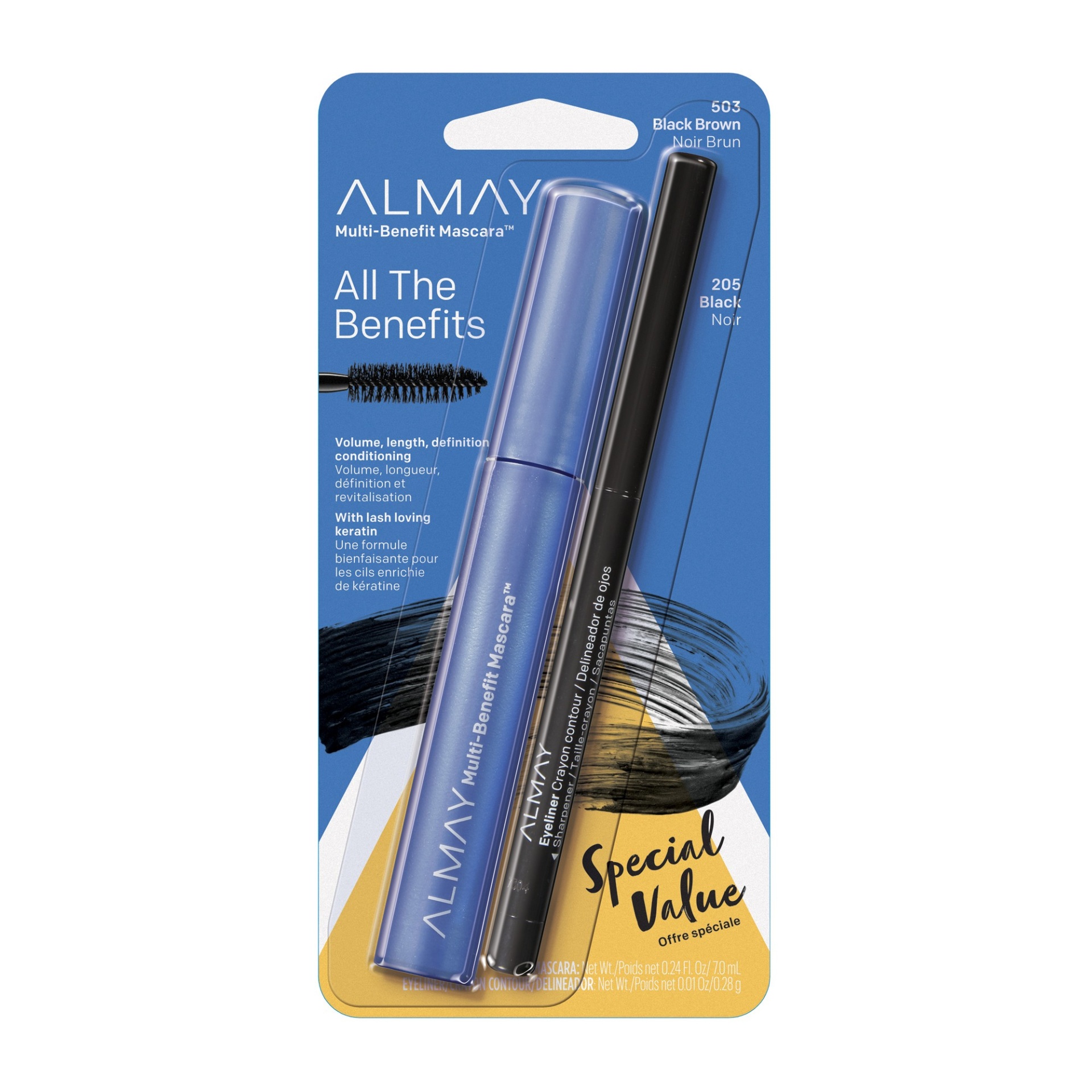 slide 1 of 4, Almay Multi-Benefit Mascara Eyeliner Pack - 503 Black - 0.24 fl oz + 0.01oz, 0.24 fl oz, 0.01 oz