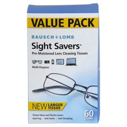 Bausch + Lomb Sight Savers Pre-Moistened Lens Cleaning Tissues, 60 ct