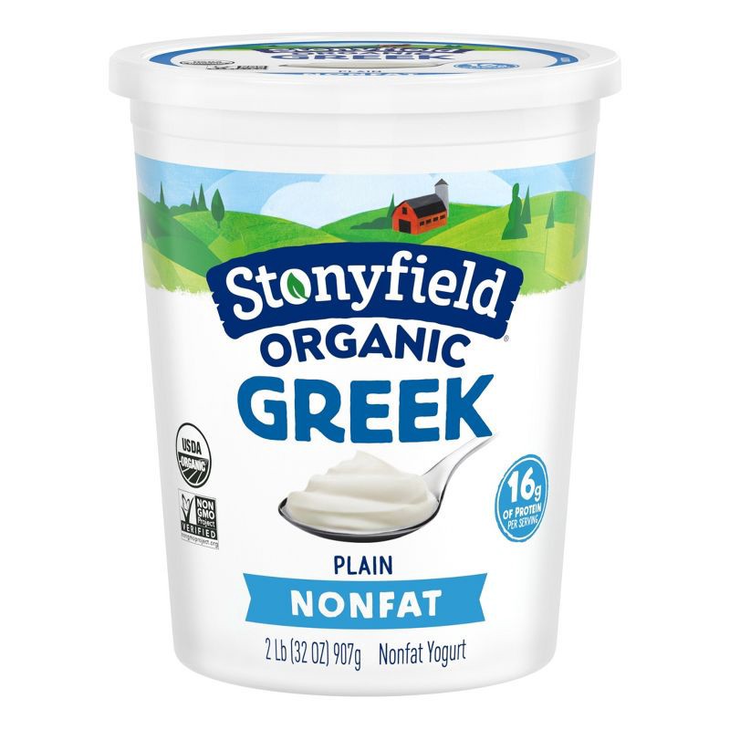 slide 2 of 7, Stonyfield Organic Fat Free Plain Greek Yogurt - 16g Protein 32oz, 16 gram, 32 oz