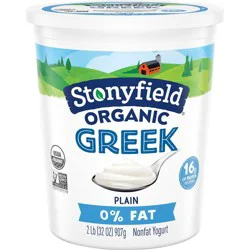 Stonyfield Organic Fat Free Plain Greek Yogurt - 16g Protein 32oz