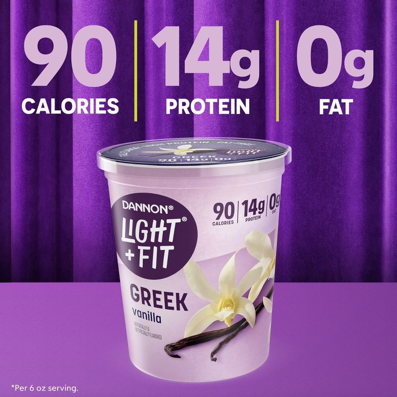 slide 5 of 13, Light + Fit Nonfat Gluten-Free Vanilla Greek Yogurt - 14g Protein 32oz, 14 gram, 32 oz