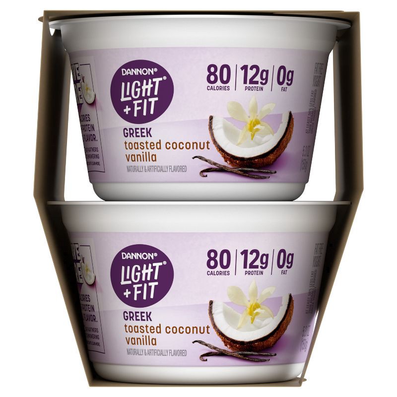 slide 5 of 11, Light + Fit Nonfat Gluten-Free Toasted Coconut Vanilla Greek Yogurt - 4ct/5.3oz Cups, 4 ct; 5.3 oz