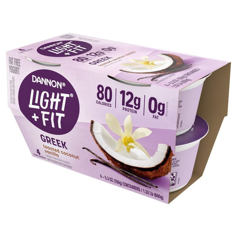 slide 6 of 11, Light + Fit Nonfat Gluten-Free Toasted Coconut Vanilla Greek Yogurt - 4ct/5.3oz Cups, 4 ct; 5.3 oz