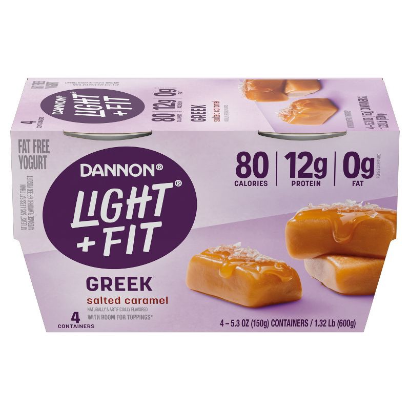 slide 7 of 7, Light + Fit Nonfat Gluten-Free Salted Caramel Greek Yogurt - 4ct/5.3oz Cups, 4 ct; 5.3 oz