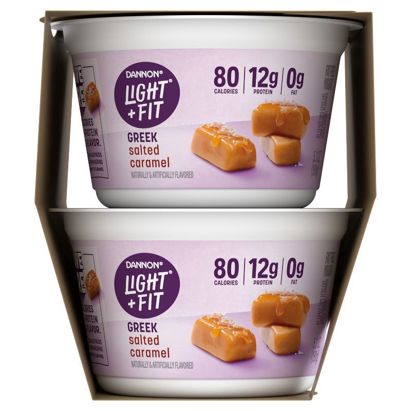 slide 5 of 7, Light + Fit Nonfat Gluten-Free Salted Caramel Greek Yogurt - 4ct/5.3oz Cups, 4 ct; 5.3 oz