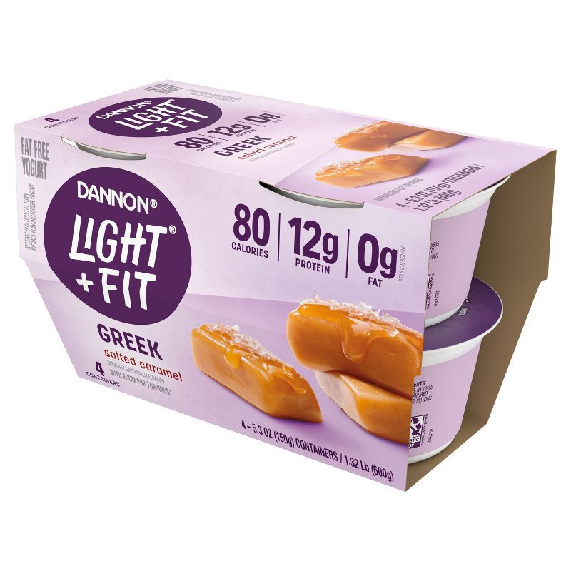 slide 6 of 7, Light + Fit Nonfat Gluten-Free Salted Caramel Greek Yogurt - 4ct/5.3oz Cups, 4 ct; 5.3 oz