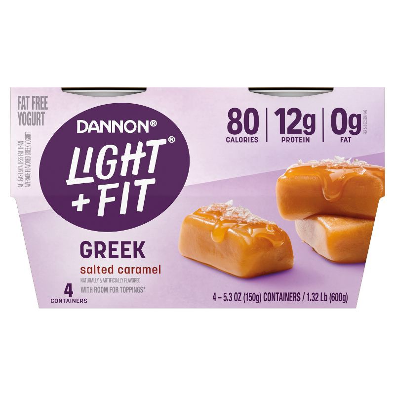 slide 2 of 7, Light + Fit Nonfat Gluten-Free Salted Caramel Greek Yogurt - 4ct/5.3oz Cups, 4 ct; 5.3 oz