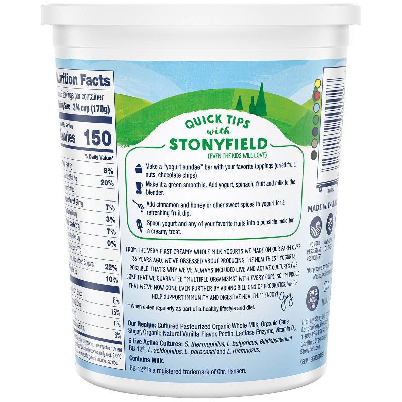 slide 4 of 9, Stonyfield Organic Probiotic Vanilla Whole Milk Yogurt - 32oz, 32 oz