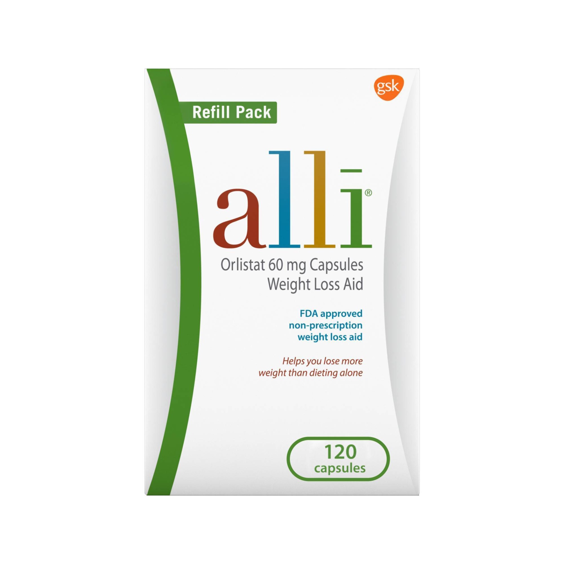 slide 1 of 9, ALLI Orlistat 60 mg Capsules Weight Loss Aid Refill Pack - 120ct, 60 mg, 120 ct