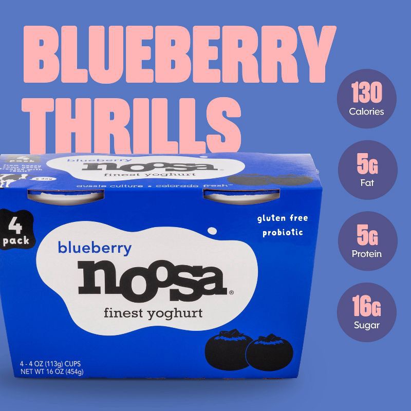 slide 5 of 6, noosa Blueberry Aussie Style Yogurt - 5g Protein 4ct/4oz cups, 5 gram, 4 ct, 4 oz
