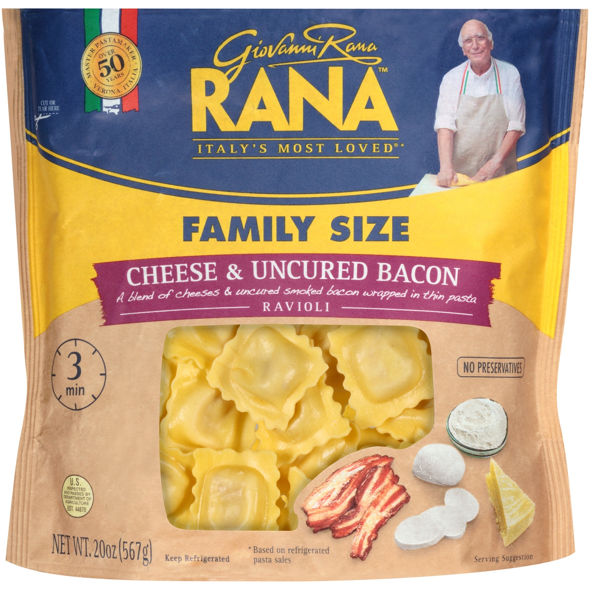 slide 1 of 1, Rana Cheese & Uncured Bacon Ravioli, 20 oz