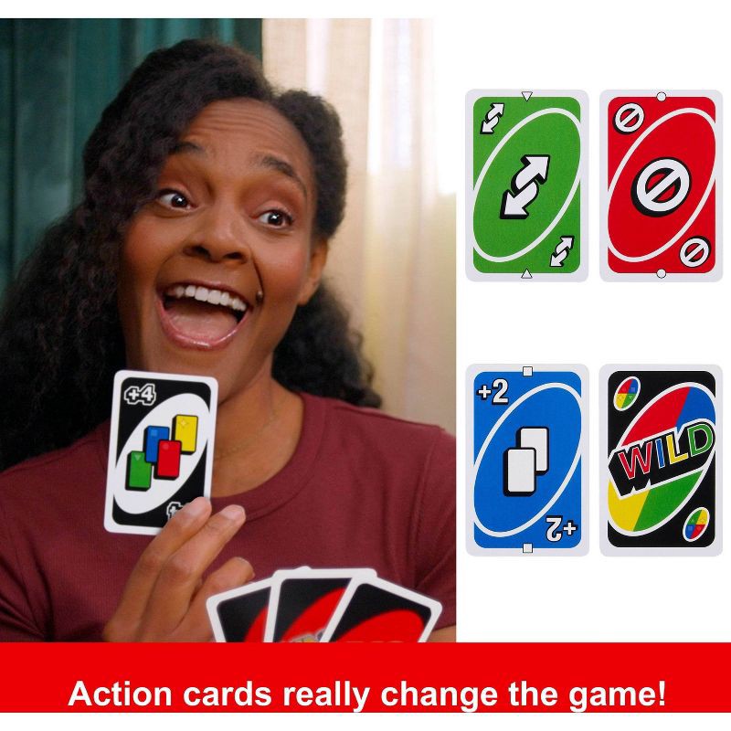slide 4 of 7, Mattel UNO Card Game for Kids, Adults & Family Game Night, Original Game of Matching Colors & Numbers, 1 ct