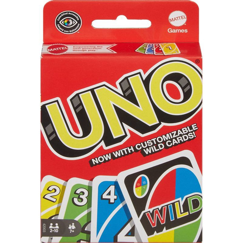 slide 1 of 7, Mattel UNO Card Game for Kids, Adults & Family Game Night, Original Game of Matching Colors & Numbers, 1 ct