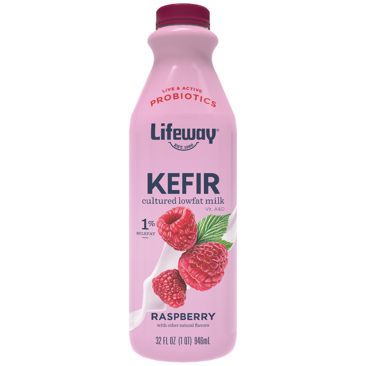 slide 1 of 2, Lifeway Kefir Raspberry Cultured Lowfat Milk - 32 fl oz, 32 fl oz