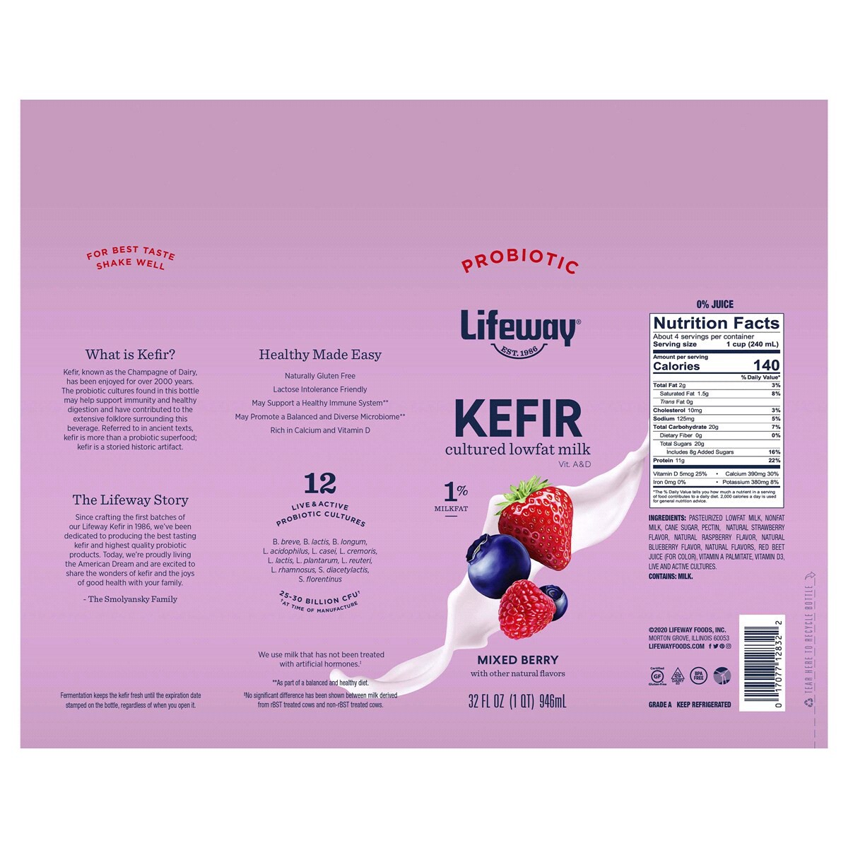 slide 2 of 2, Lifeway Mixed Berry Kefir 32 fl oz, 32 fl oz