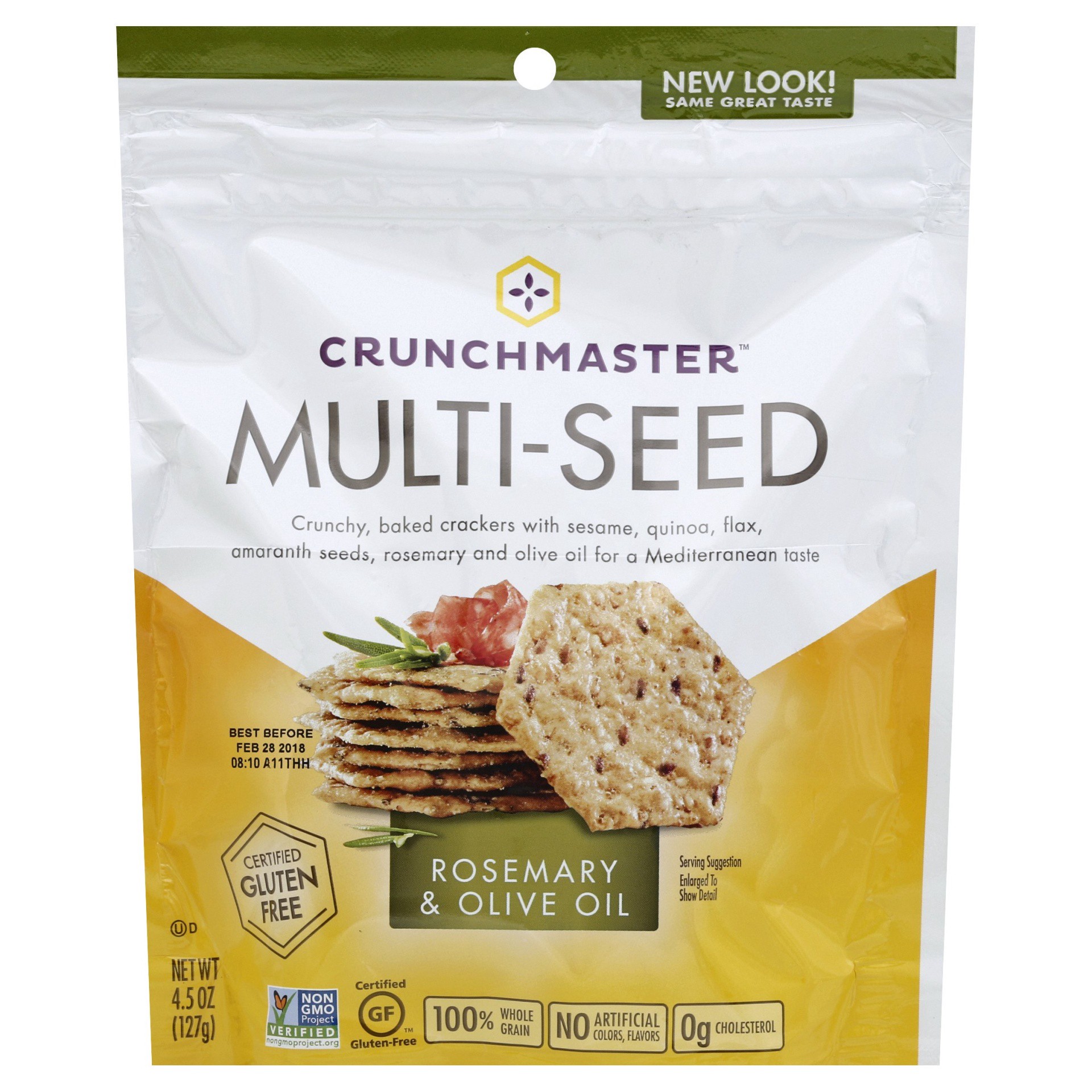slide 1 of 6, Crunchmaster Rosemary & Olive Oil Multi-Seed Crackers, 4.5 oz