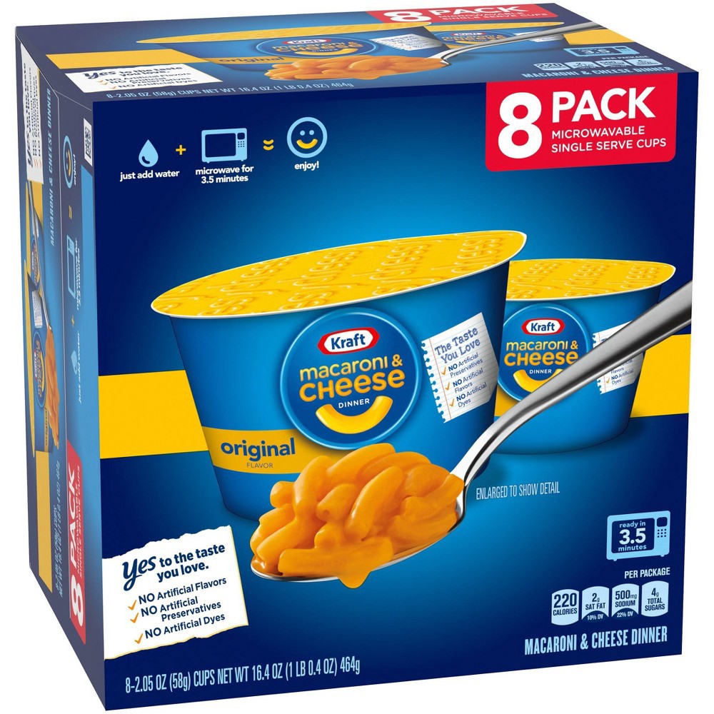 slide 14 of 19, Kraft Original Macaroni & Cheese Easy Microwavable Dinner Cups, 8 ct; 2.05 oz
