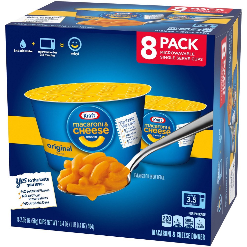 slide 3 of 19, Kraft Original Macaroni & Cheese Easy Microwavable Dinner Cups, 8 ct; 2.05 oz