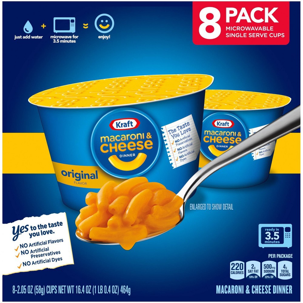 slide 16 of 19, Kraft Original Macaroni & Cheese Easy Microwavable Dinner Cups, 8 ct; 2.05 oz