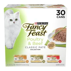 Purina Fancy Feast Classic Paté Variety Pack Chicken, Turkey & Beef Flavor Wet Cat Food Cans - 30ct/3oz