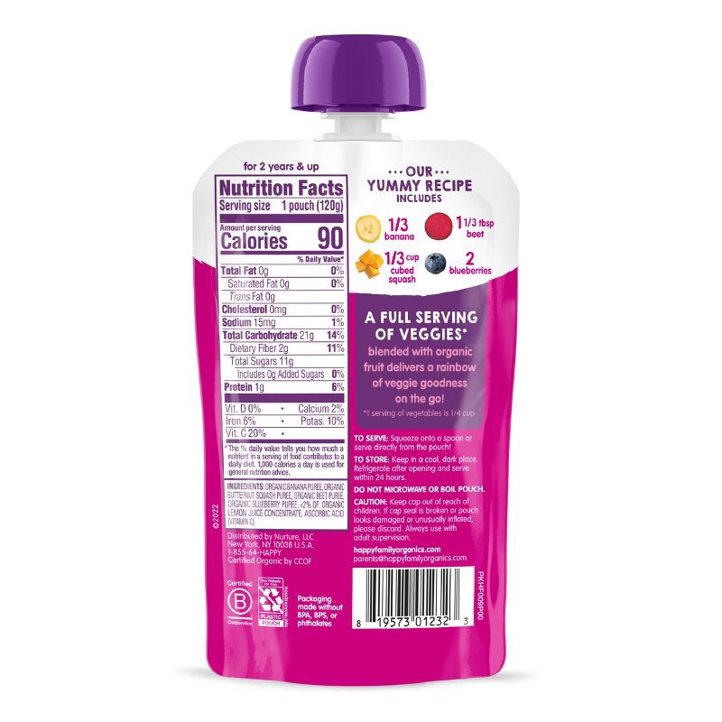 slide 2 of 7, Happy Baby Happy Family Love My Veggies 4pk Organic Bananas Beets Squash & Blueberries - 16.88oz, 4 ct, 16.88 oz